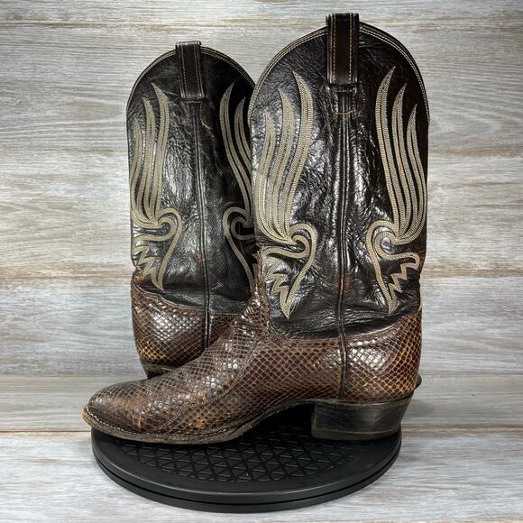 Vintage Tony Lama Men’s Python Snake Skin Cowboy Boots Style 8116 Size 11.5 - Picture 9 of 12